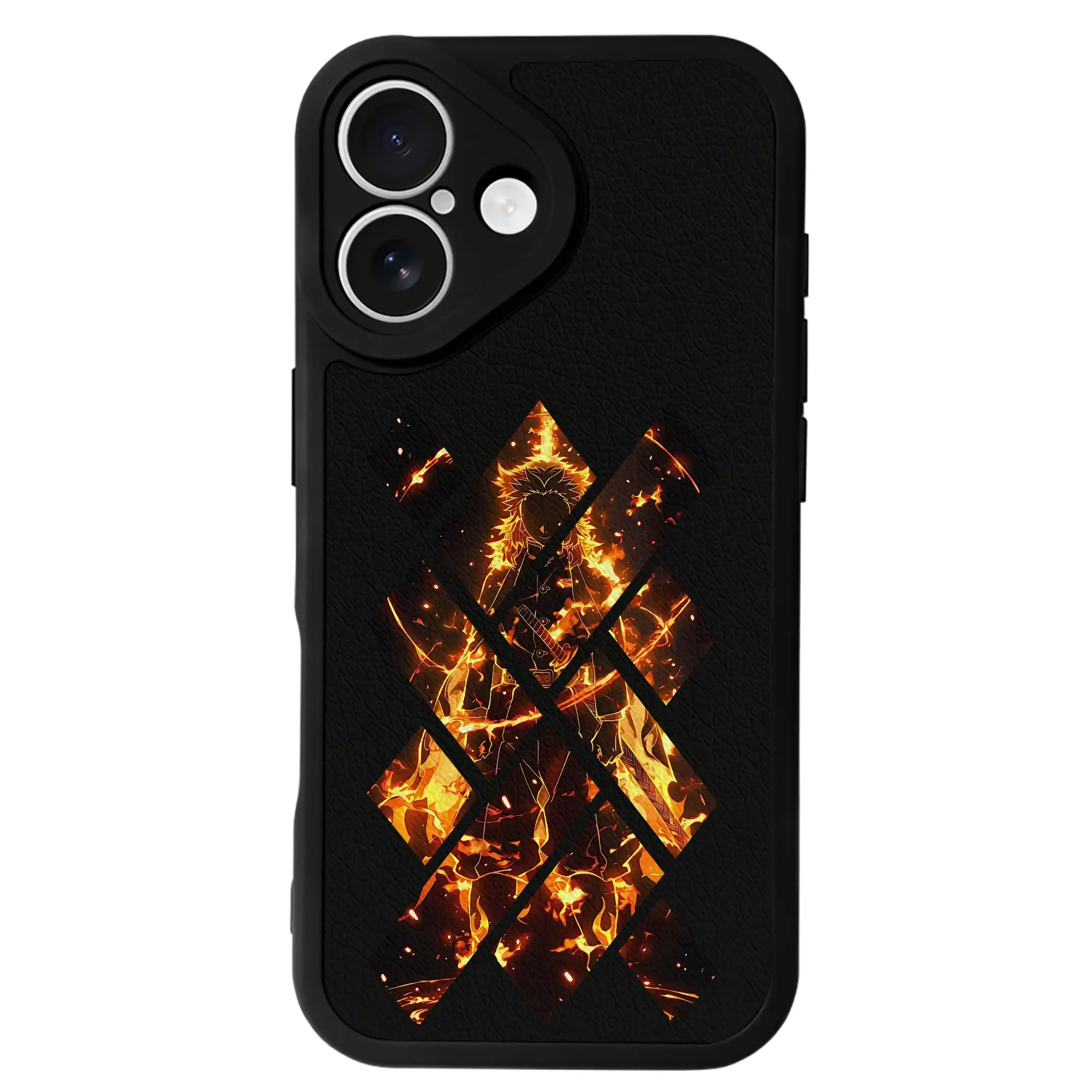 鬼滅の刃 グッズ,煉獄 杏寿郎 - IPhone 16シリーズ対応 ・ シリコンスマホケース ・ レザー調 ・ 高精度フィット ・ 耐衝撃 ・ ワイヤレス充電対応 ・ 精密カット